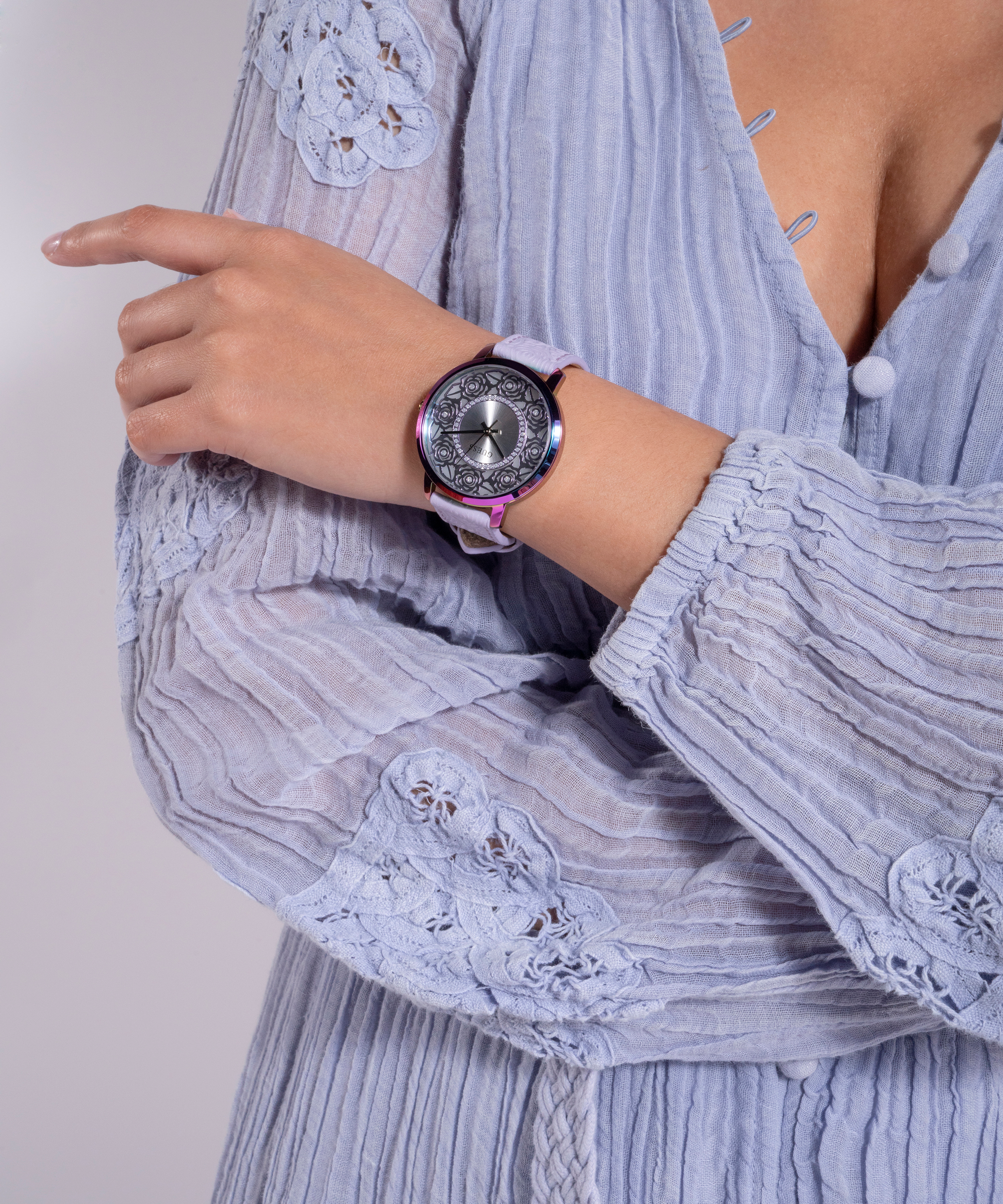 Guess Women 40 mm Quartz Analog Silver Dial Purple Leather Strap Watch GW0529L4