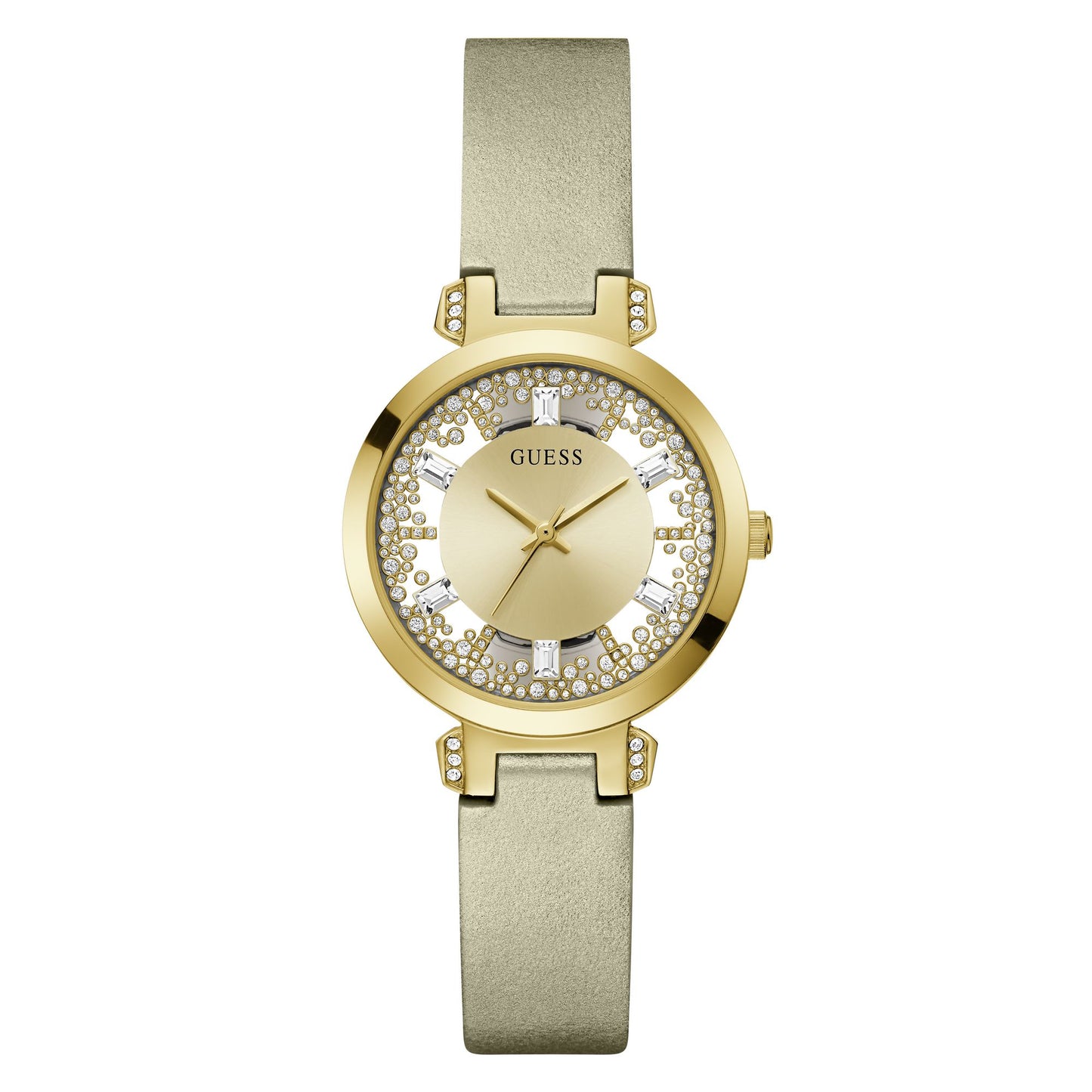 Guess GD Crystal Clear 33 mm Gold Dial Women Analog Watch GW0535L4