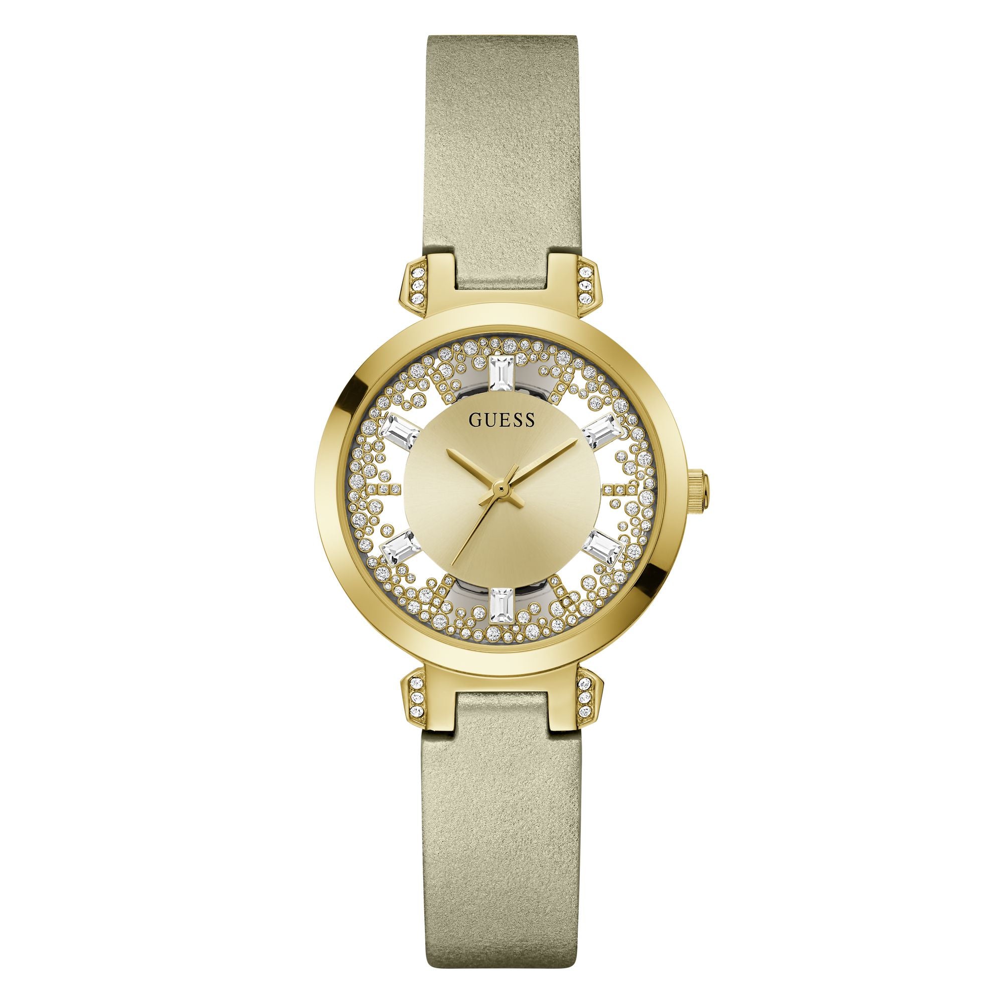Guess GD Crystal Clear 33 mm Gold Dial Women Analog Watch GW0535L4