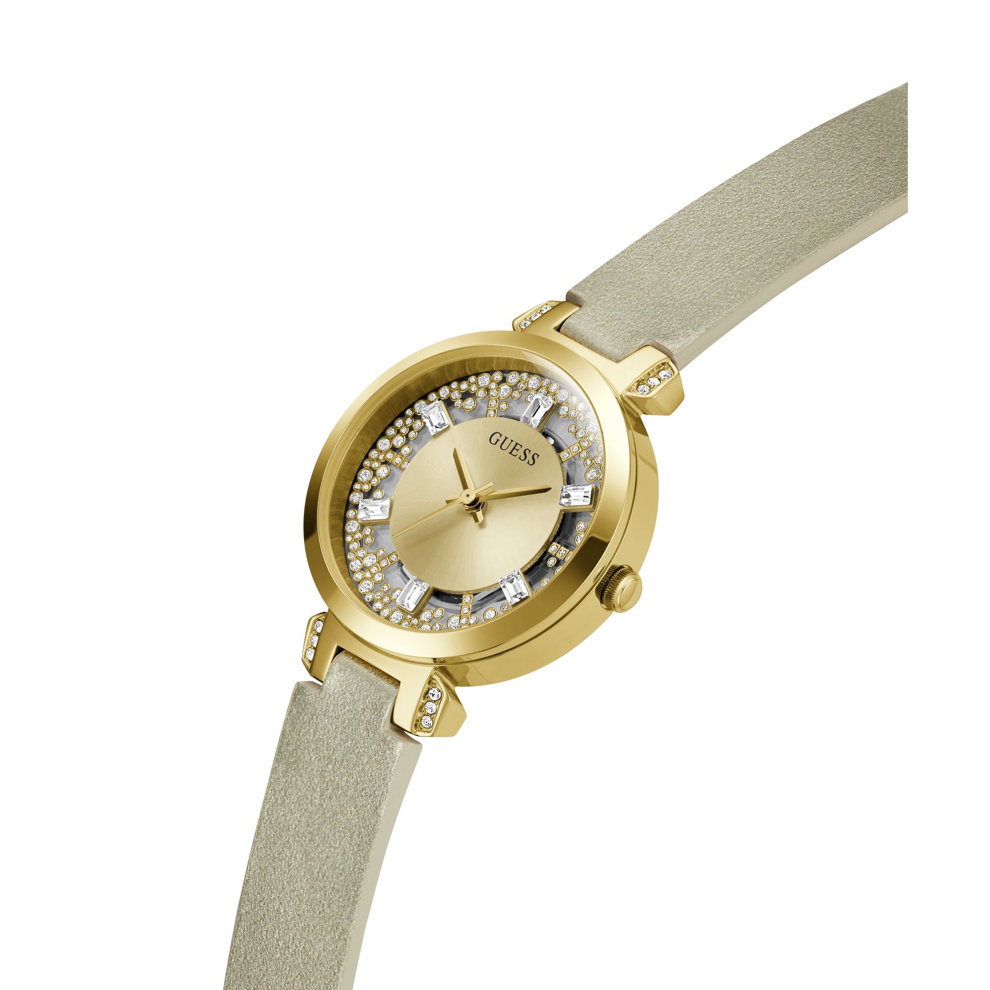Guess GD Crystal Clear 33 mm Gold Dial Women Analog Watch GW0535L4