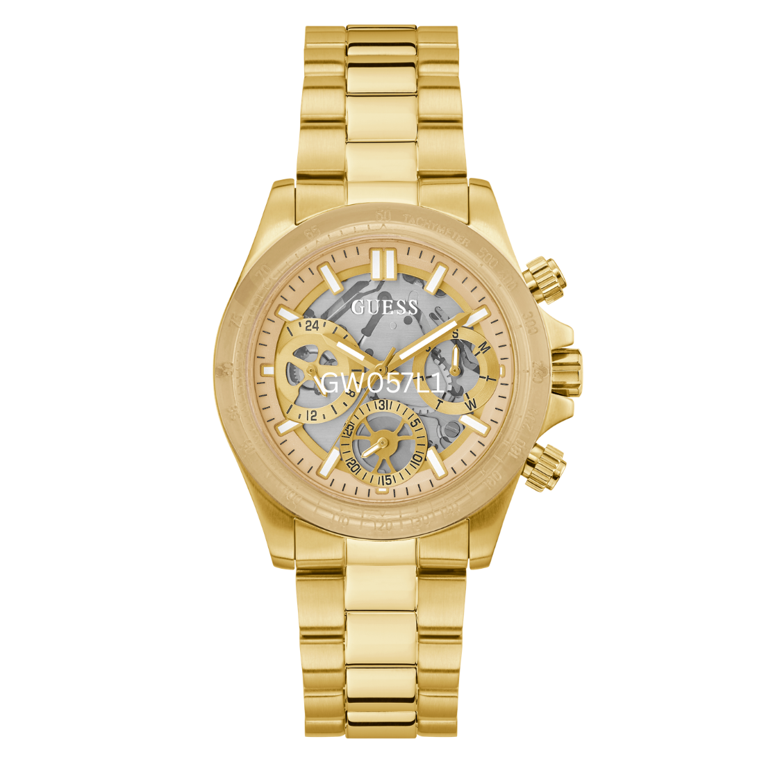 Guess Women 39 mm Quartz Chronograph Analog Gold Dial Gold Stainless Steel Strap Watch GW0557L1