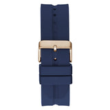 Black watch strap with a gold buckle on a white background