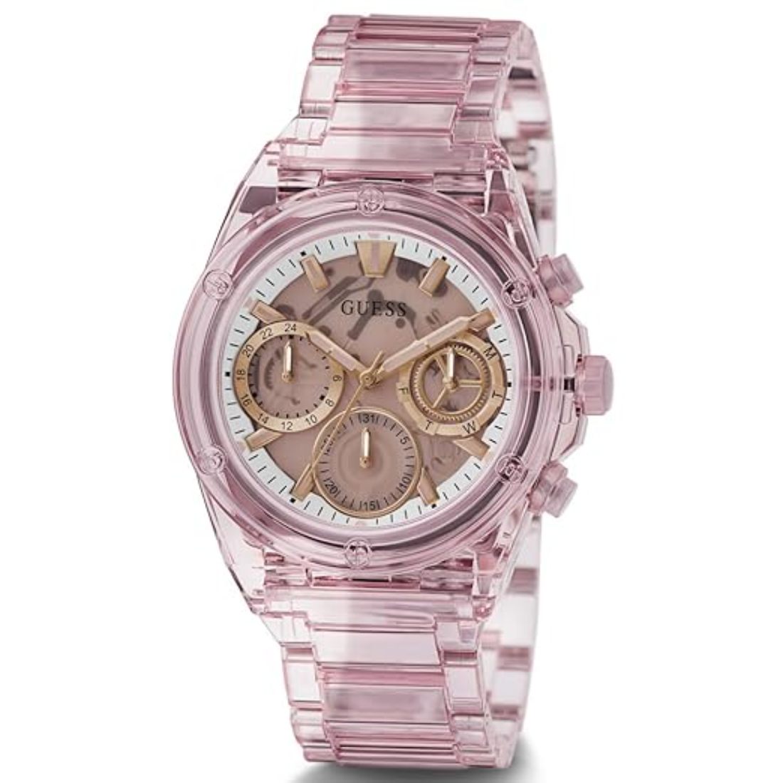 Guess Sport 39 mm Pink Dial Women Chronograph Watch GW0650L4
