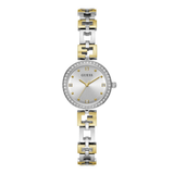 Two-tone watch with a silver and gold band on a white background