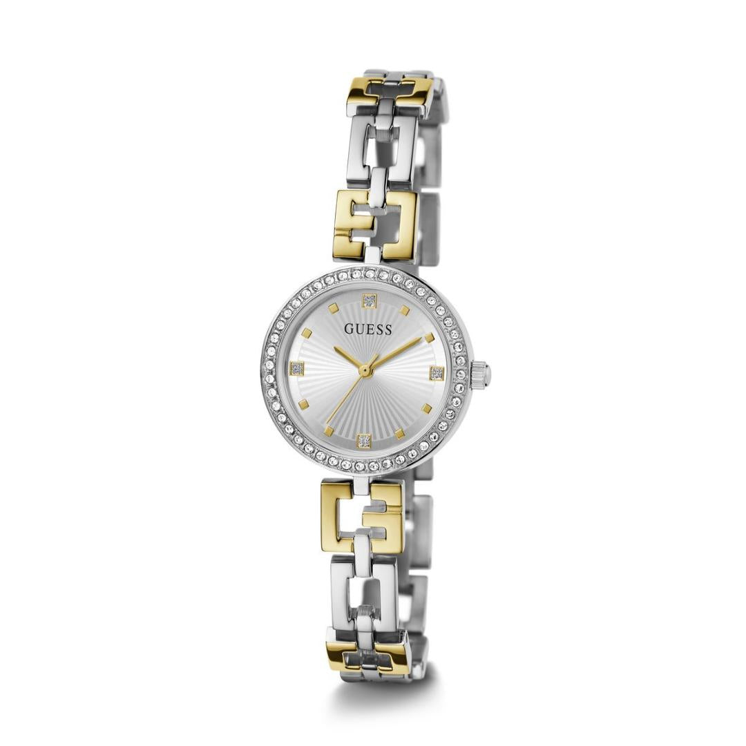 Two-tone watch with silver and gold accents on a white background