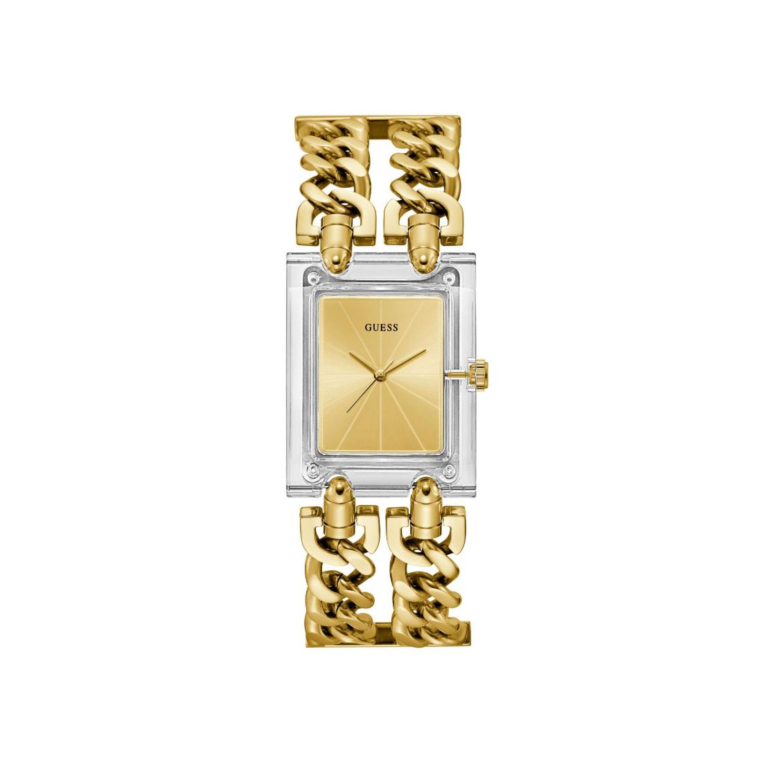 Guess Women 29 mm Size Champagne Dial Rectangle Analog Watch - GW0669L1