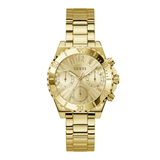 Gold watch with a detailed face on a white background
