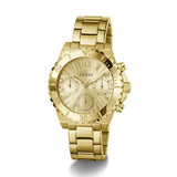 Gold watch with a visible brand logo on a white background