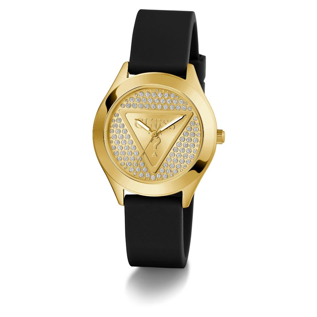 Guess Glitz Plaque Gold Tone Round Dial Analog Women's Watch GW0745L5