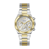 Two-tone silver and gold watch with a visible brand logo on a white background