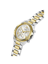 Two-tone silver and gold watch on a white background