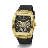 Gold and black watch with visible brand logo on a white background