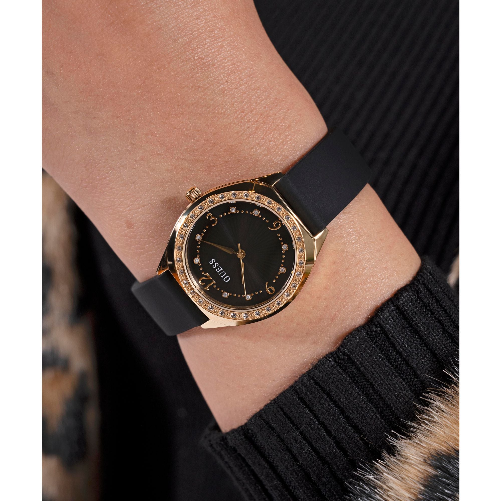 Guess Ladies 30 mm Black Gold Tone Analog Watch GW0820L1