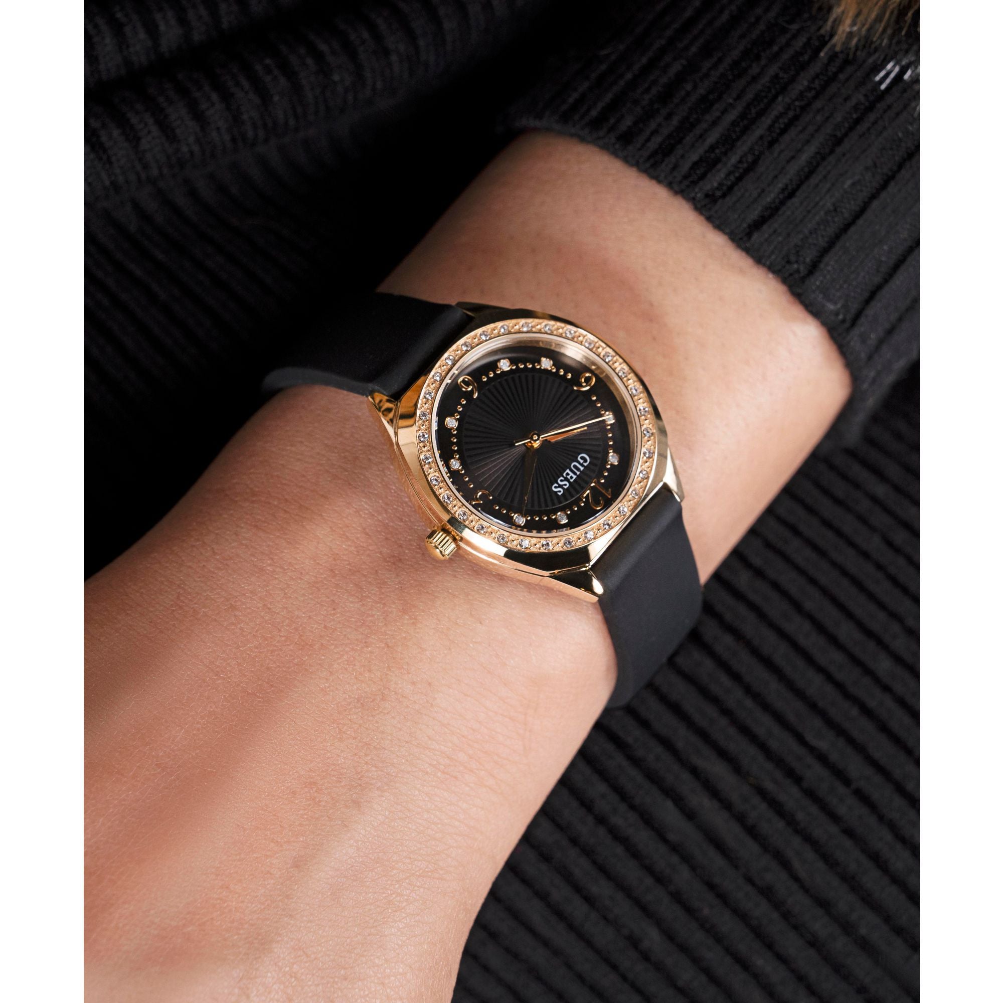 Guess Ladies 30 mm Black Gold Tone Analog Watch GW0820L1