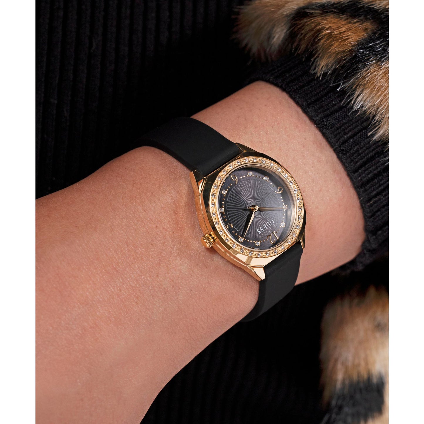 Guess Ladies 30 mm Black Gold Tone Analog Watch GW0820L1