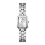 Silver watch with a visible brand logo on a white background