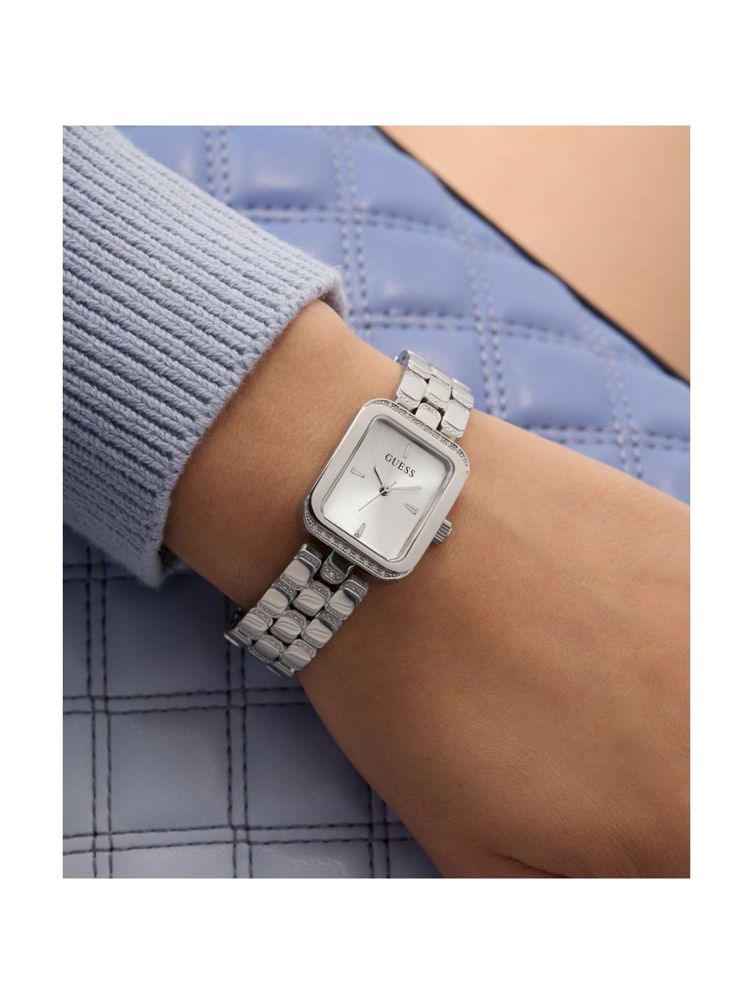 Guess Bejeweled Women 22 mm Silver Dial Analog Watch GW0865L1