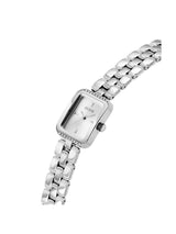 Silver watch with a chain-like bracelet on a white background