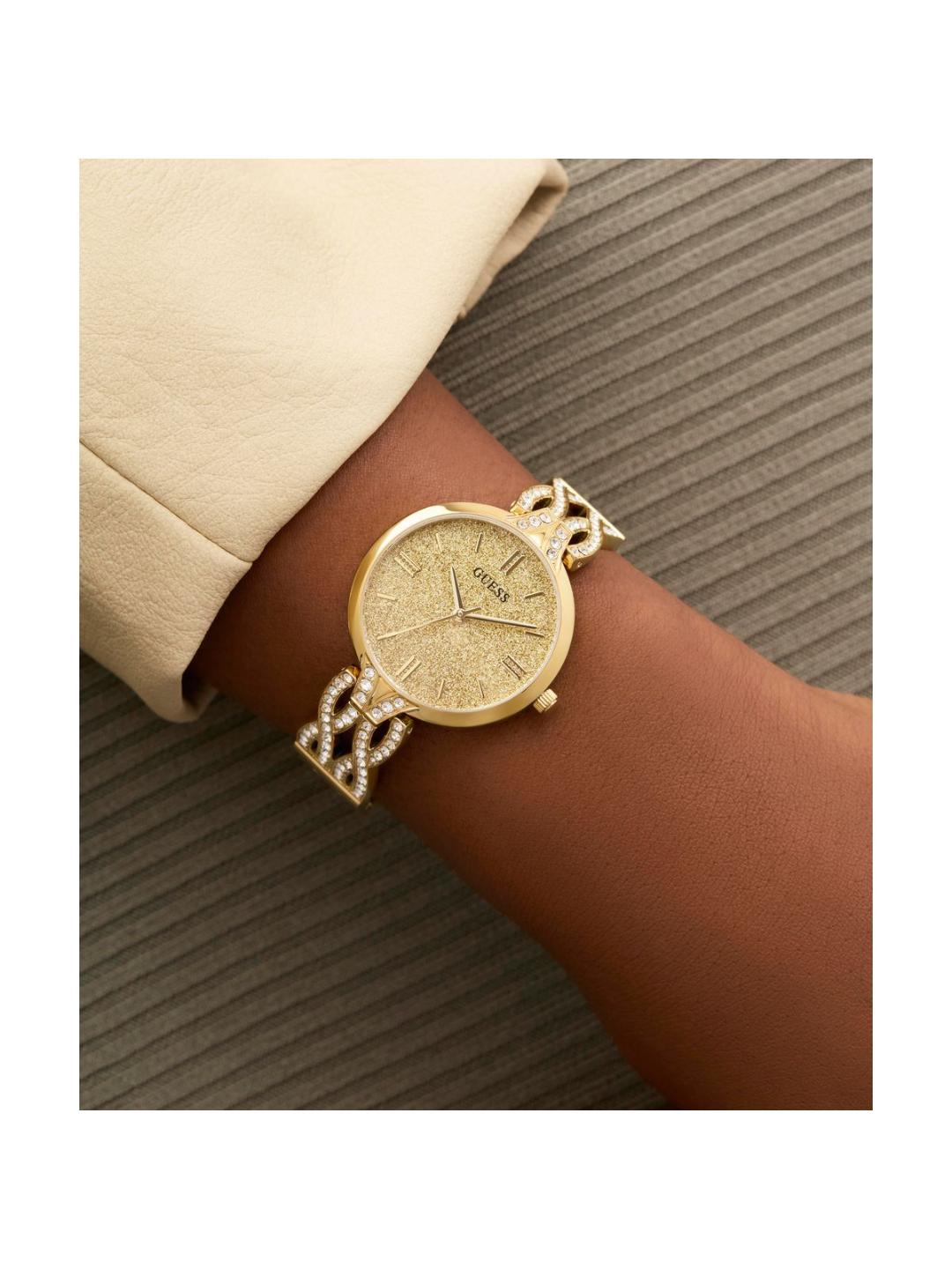 Guess Bejeweled Women 32 mm Gold Dial Analog Watch GW0868L2