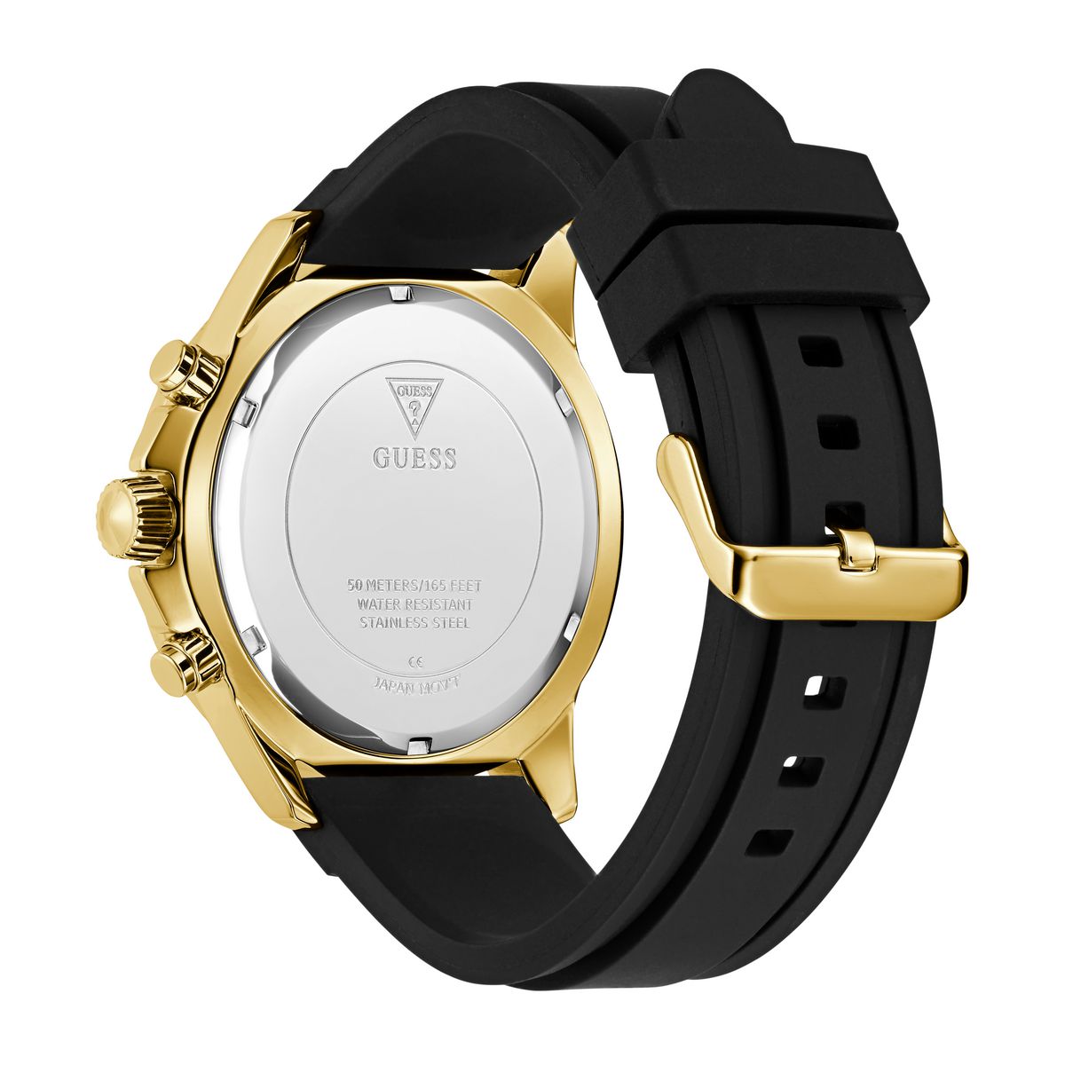 Gold and black watch with a visible brand logo on a white background