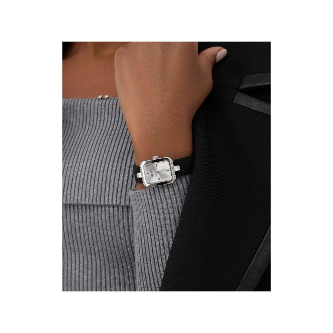 Guess Bejeweled Women 22 mm Silver Dial Analog Watch GW0926L1