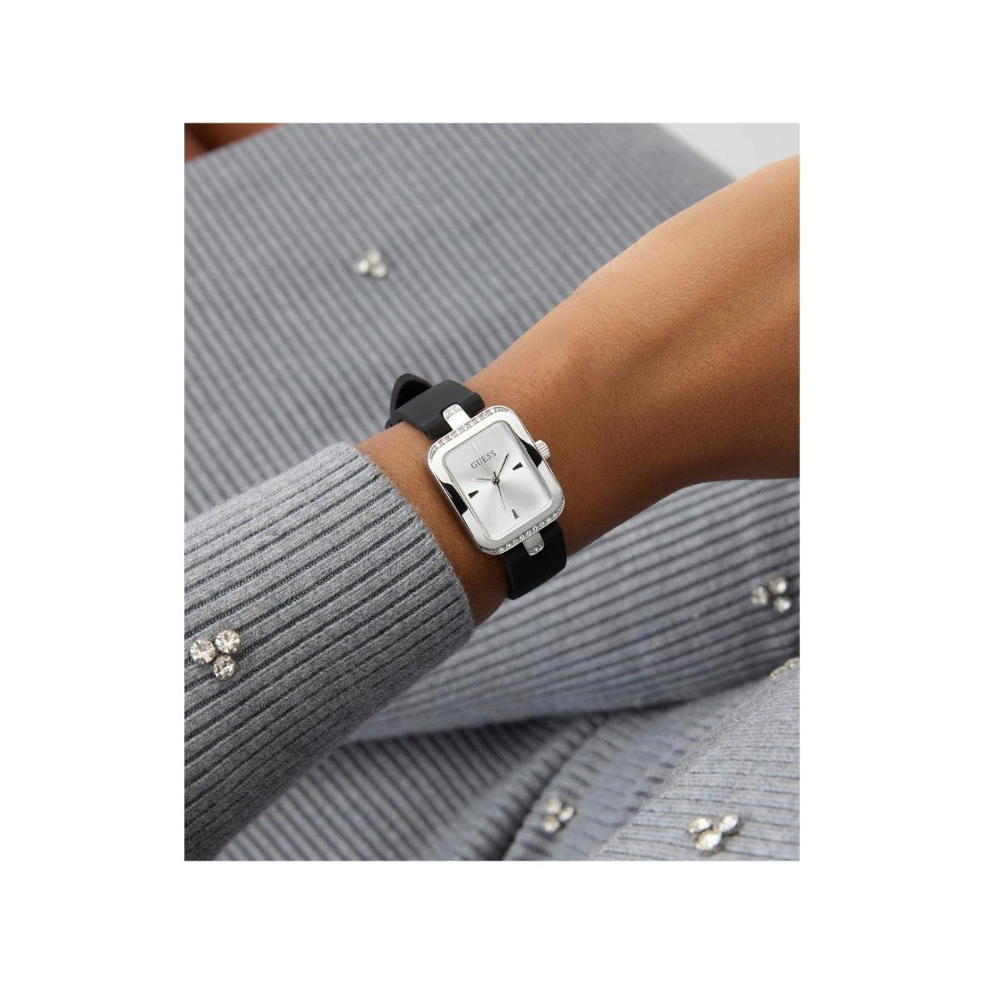 Guess Bejeweled Women 22 mm Silver Dial Analog Watch GW0926L1