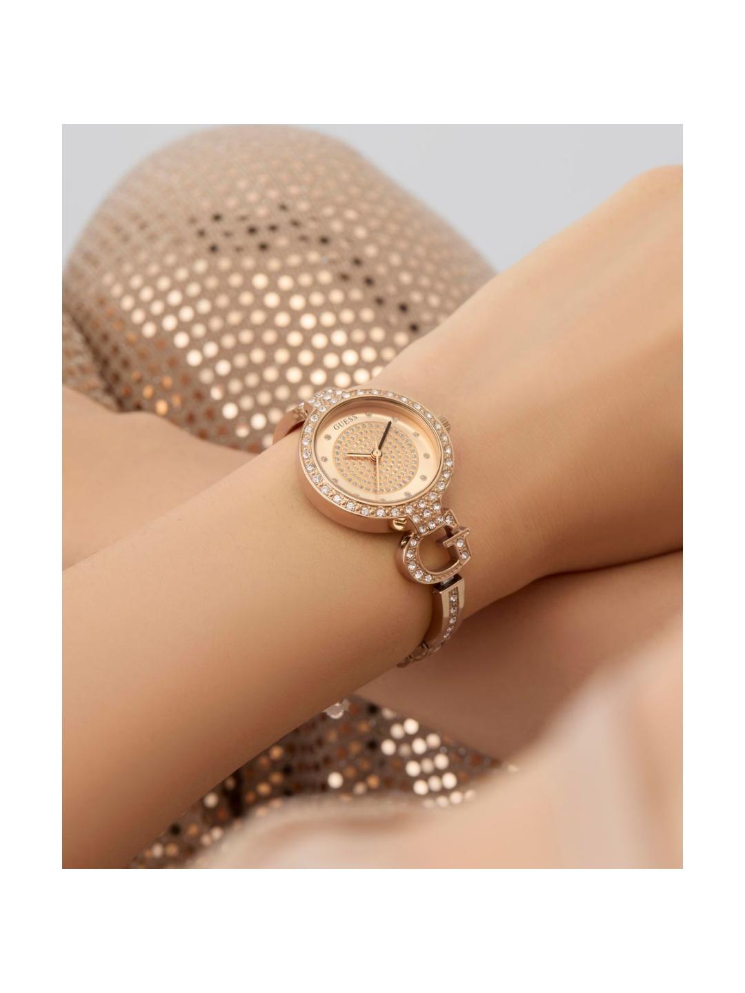 Guess Bejeweled Women 28 mm Rose Gold Dial Analog Watch GW0929L3