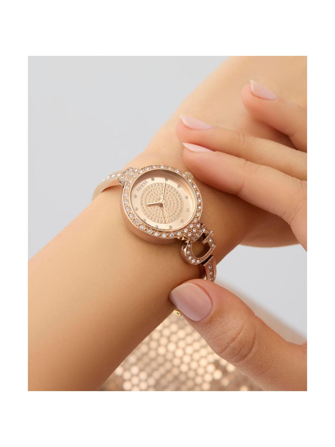 Guess Bejeweled Women 28 mm Rose Gold Dial Analog Watch GW0929L3