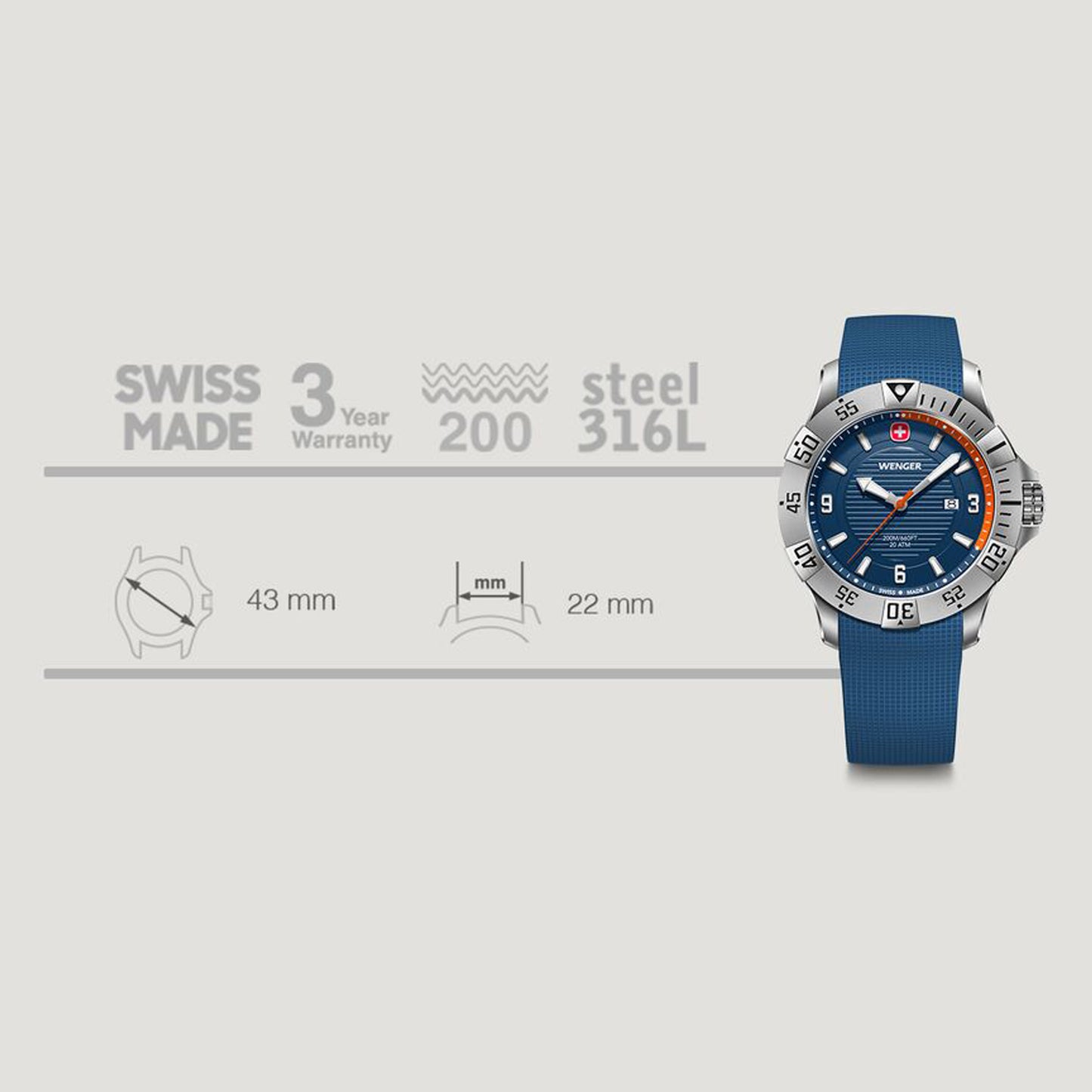 Wenger Seaforce 43 mm Blue Dial Men Analog Watch 01.0641.140