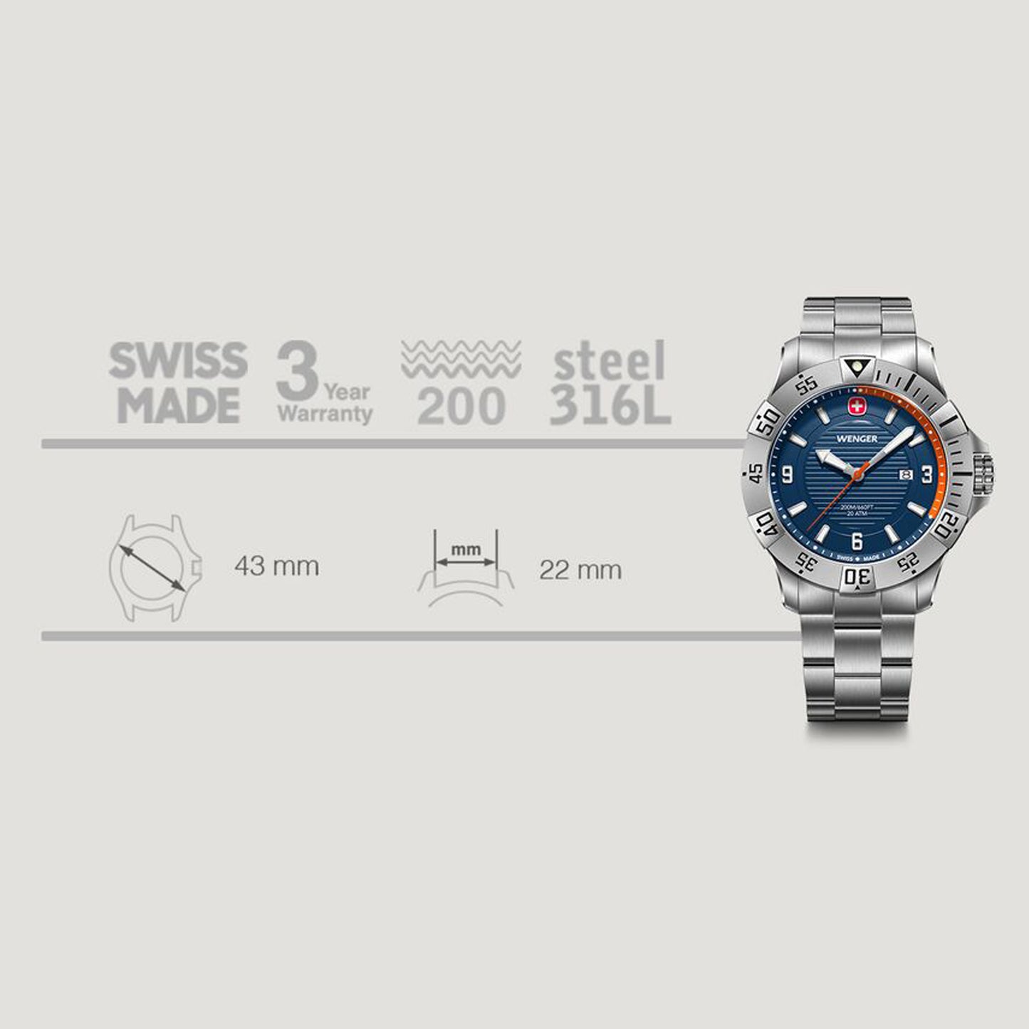 Wenger Seaforce 43 mm Blue Dial Men Analog Watch 01.0641.141