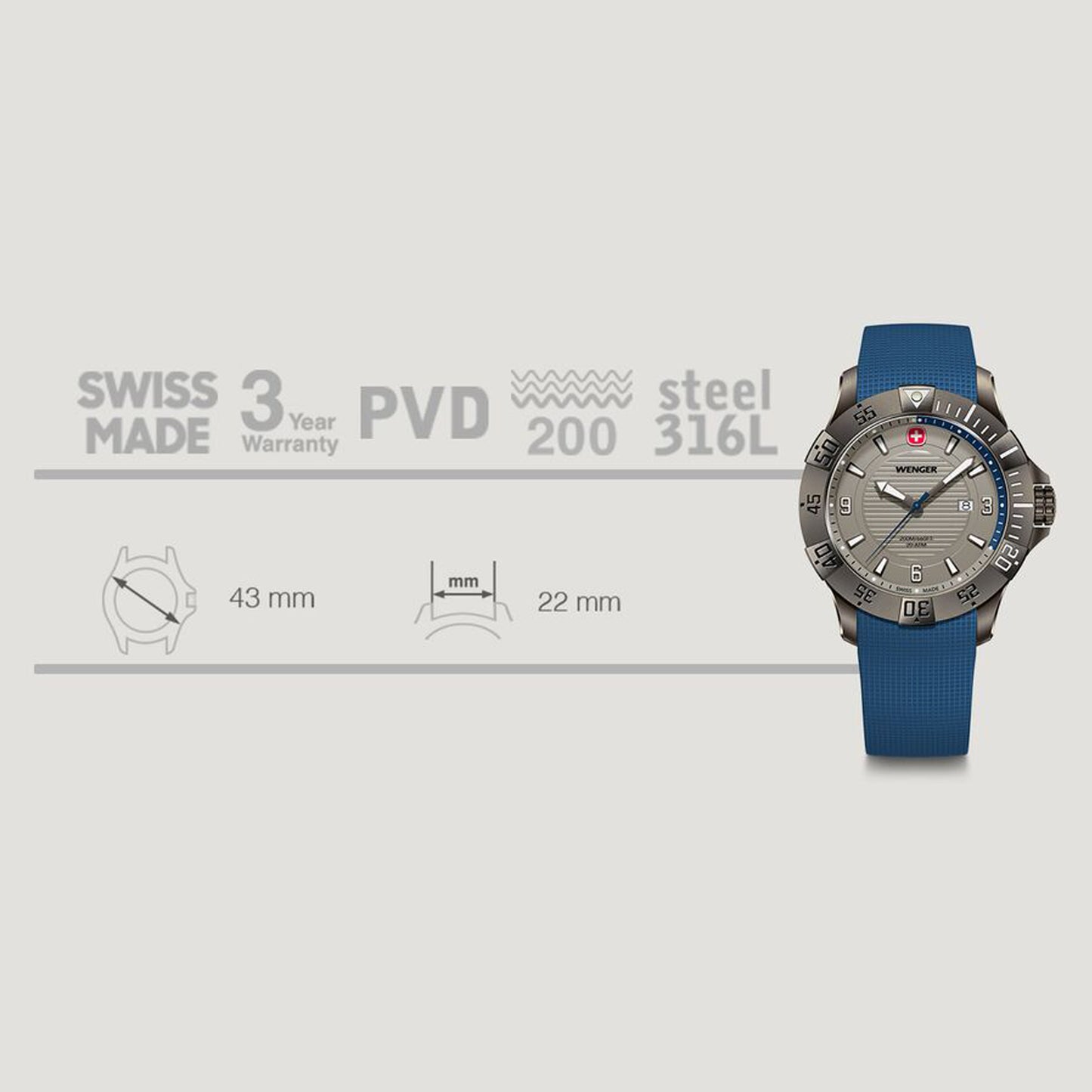 Wenger Seaforce 43 mm Grey Dial Men Analog Watch 01.0641.142