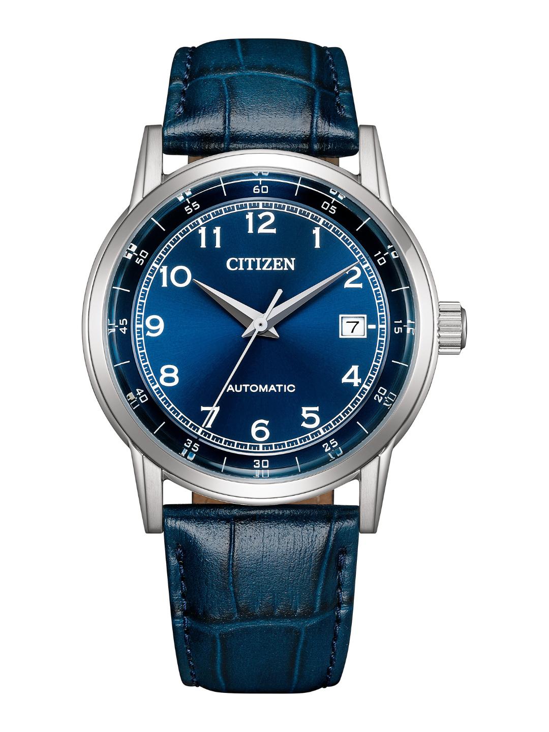 Men Automatic Blue Dial Analog Leather Watch NJ0210-13L
