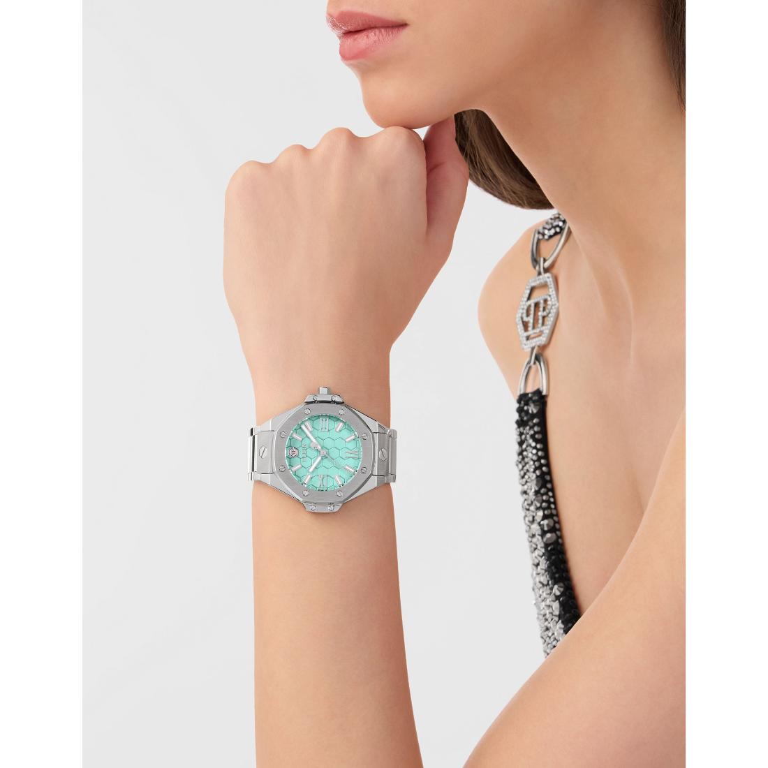 Philipp Plein Date Superlative 39 mm Turquoise Dial Analog Women Watch- PWBDA0624
