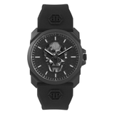 Black watch with skull design on a white background