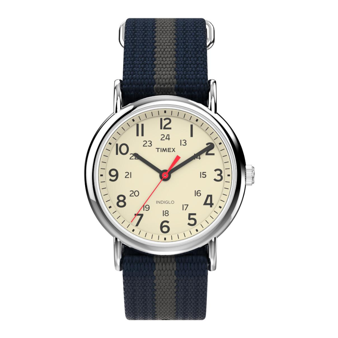 Timex watch with a blue strap on a white background
