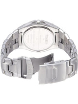 Silver Timex watch with metal band on a white background