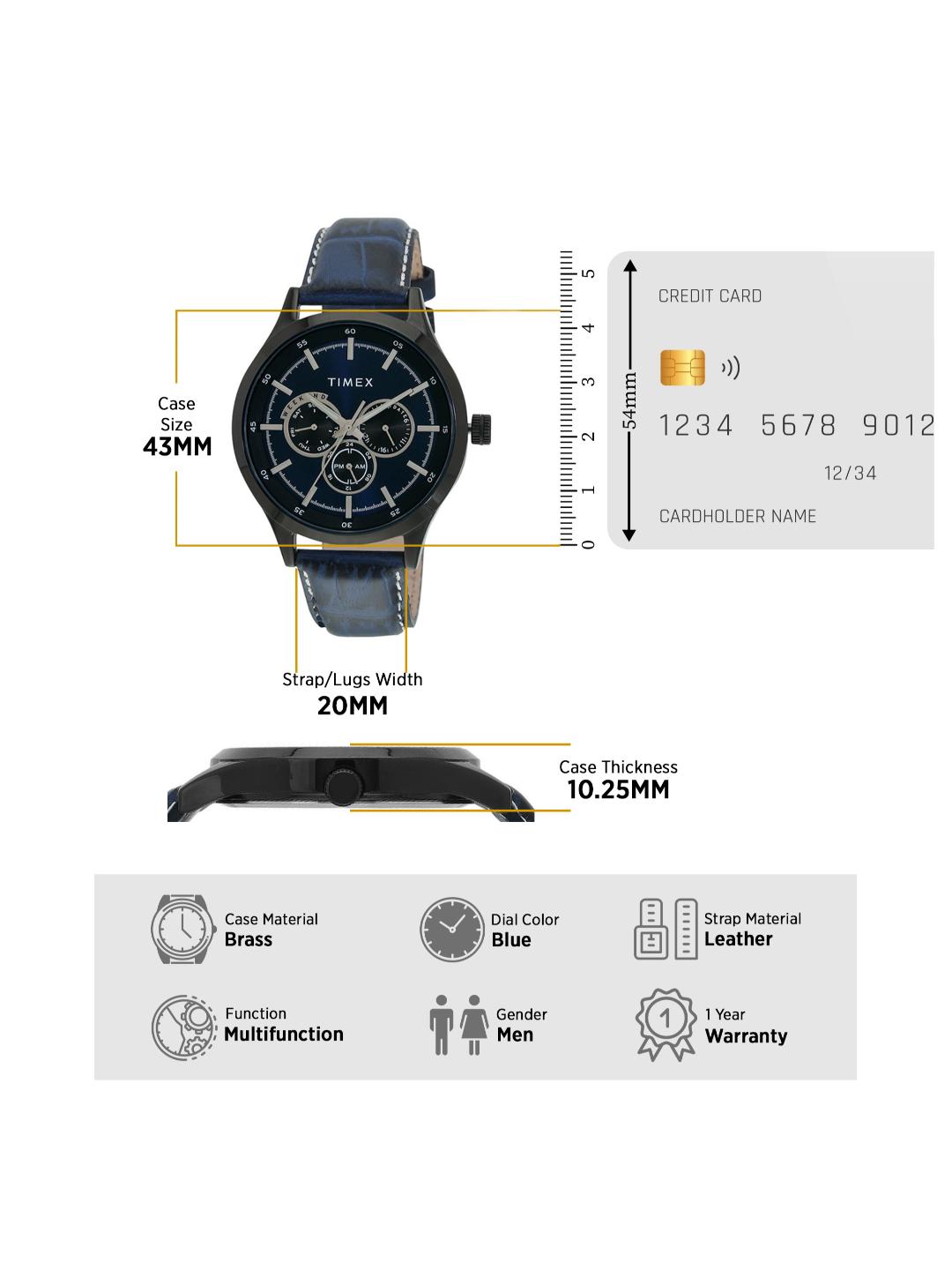 Timex Fashion 43mm Blue Dial Analog Men Watch TW000T312