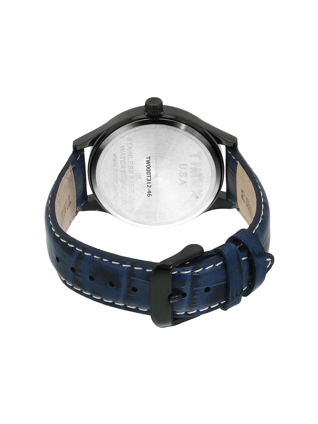 Watch with blue strap and black case on a white background