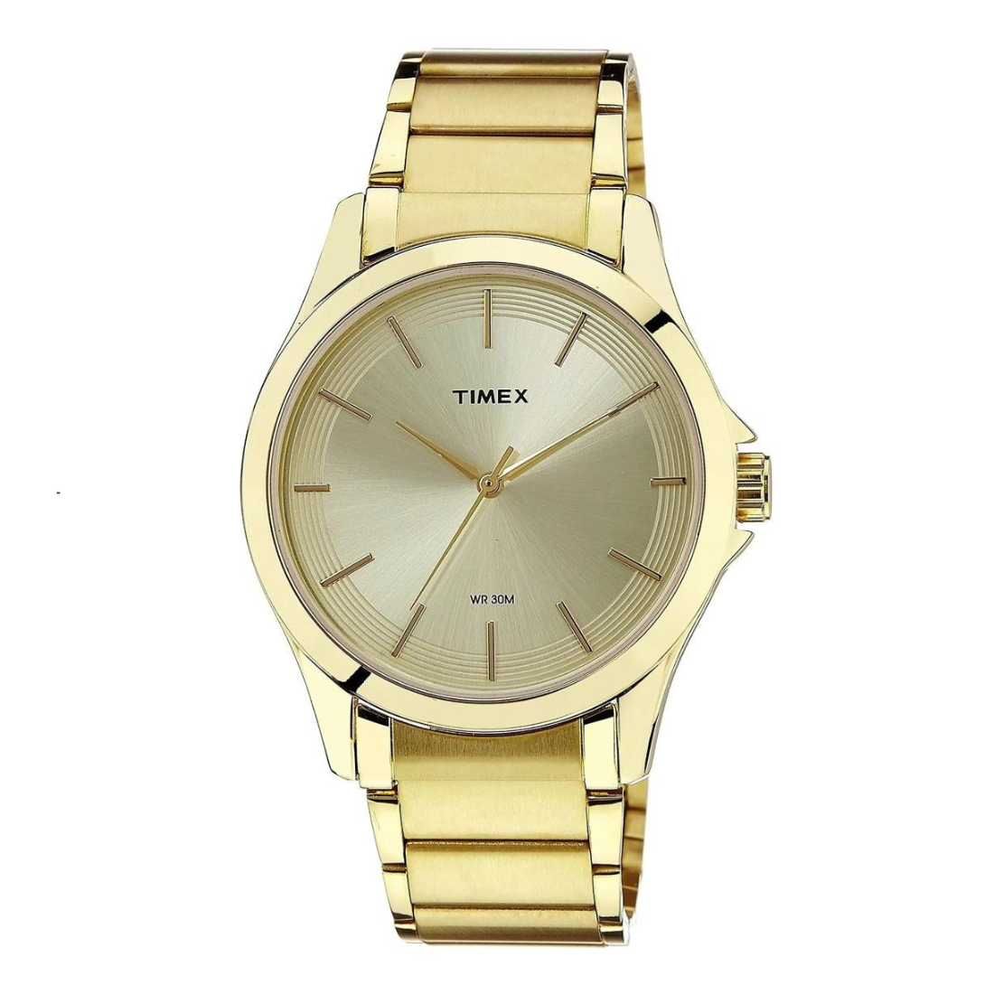 Gold Timex watch on a white background