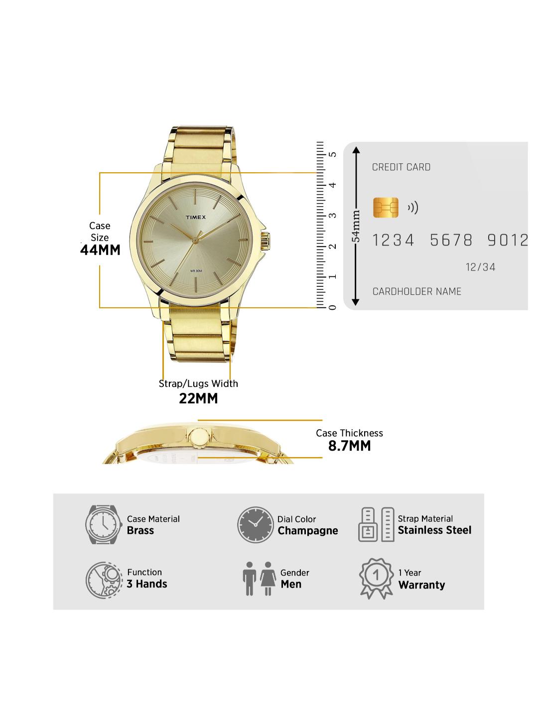 Timex Classics 44mm Champagne Dial Analog Men Watch TW000X106