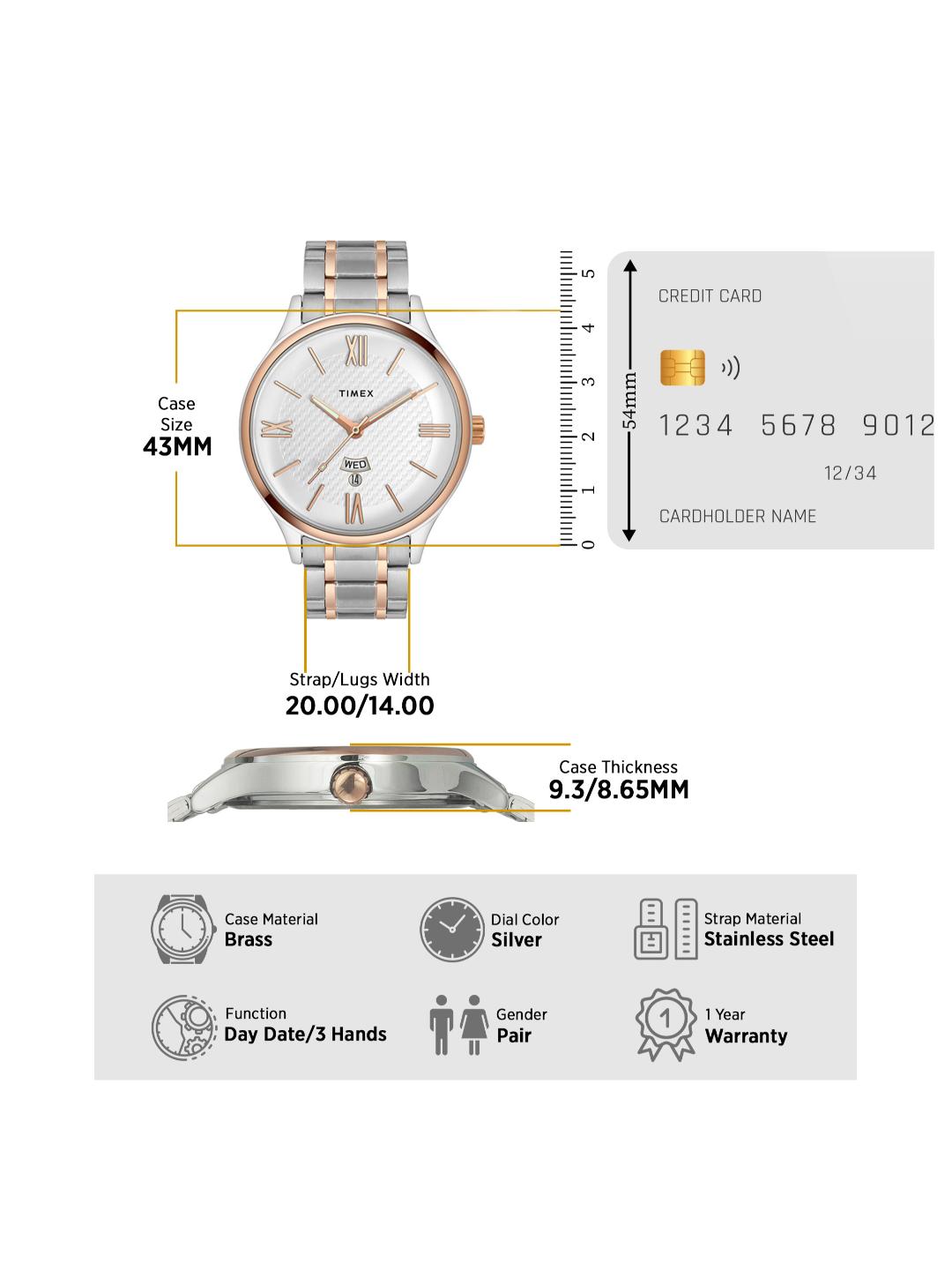 Timex Empera 43mm Silver Dial Analog Pair Watch TW00PR285