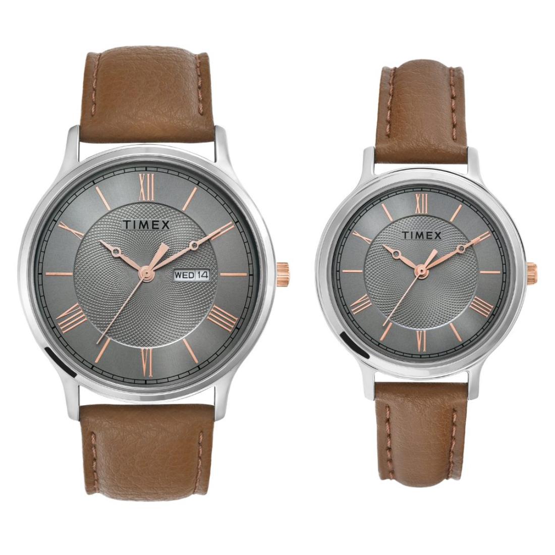 Timex 32 mm Classics Grey Dial Analog Unisex Pair Watch TW00PR300