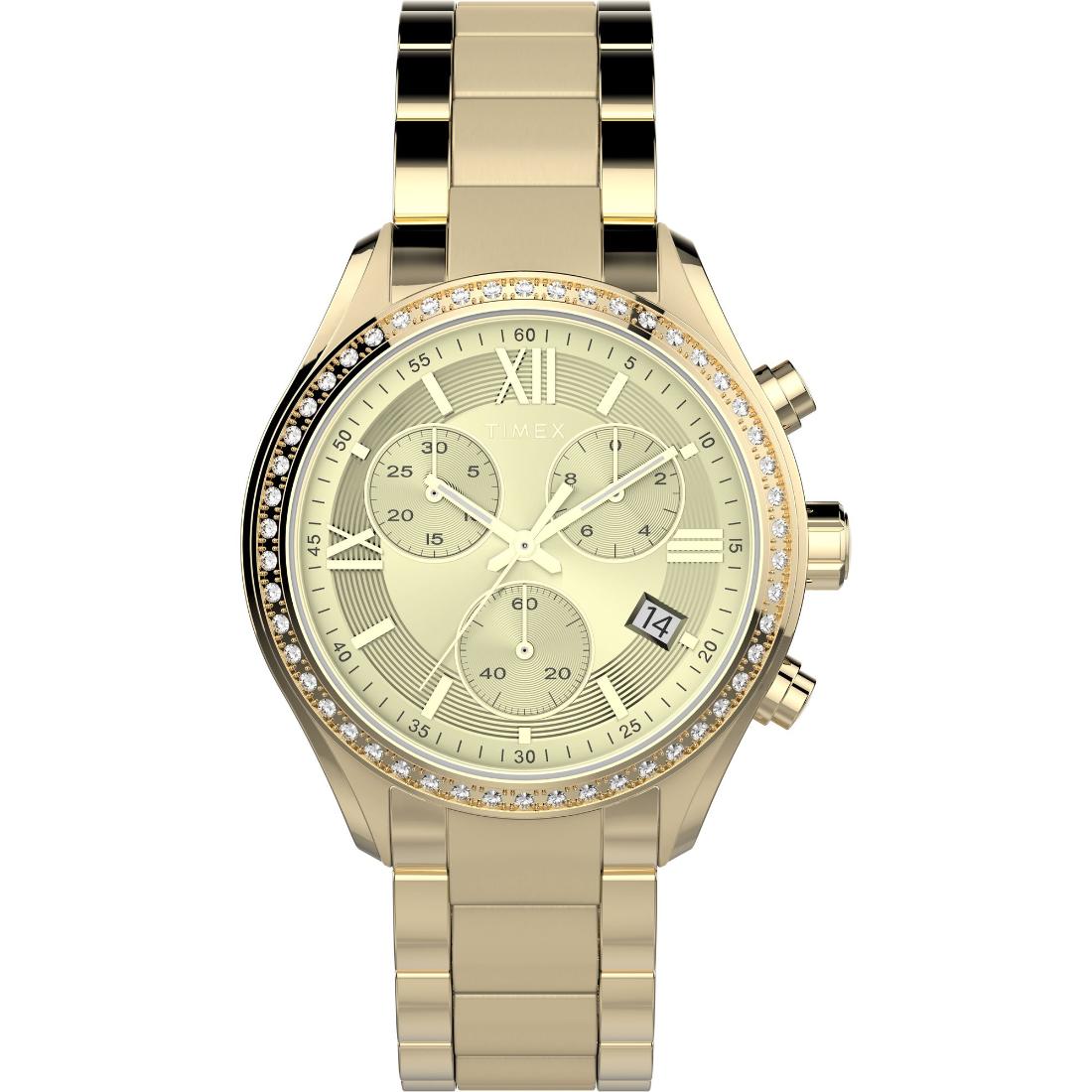 Timex TREND 38 mm Size Gold Dial Women Chronograph Watch TW2V57800