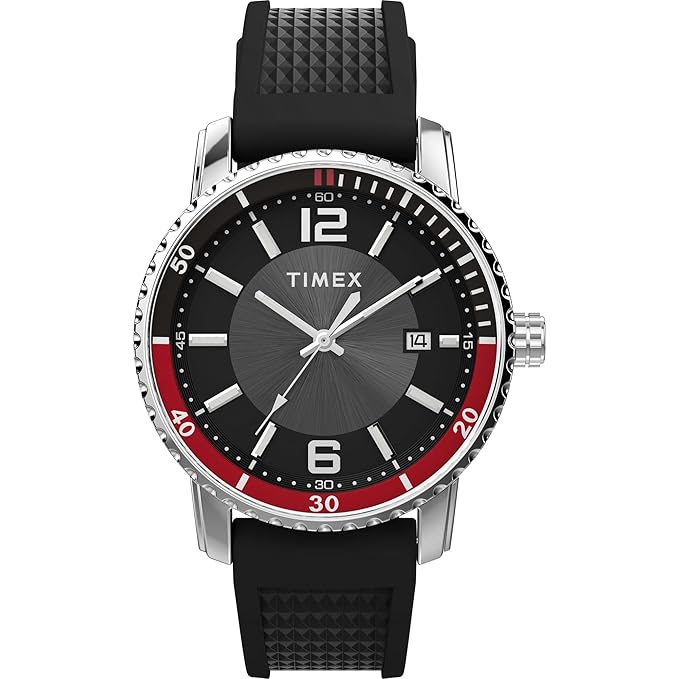 Timex Trend Analog Black Round Dial & Black Silicone Two- Piece Band Water Resistant Men's Wrist Watch TW2W60600