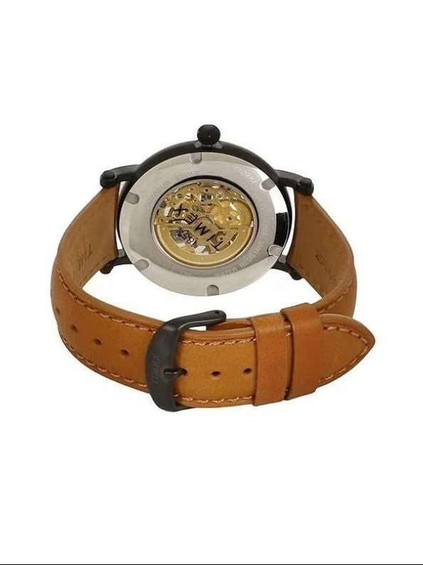 Watch with a brown leather strap on a white background