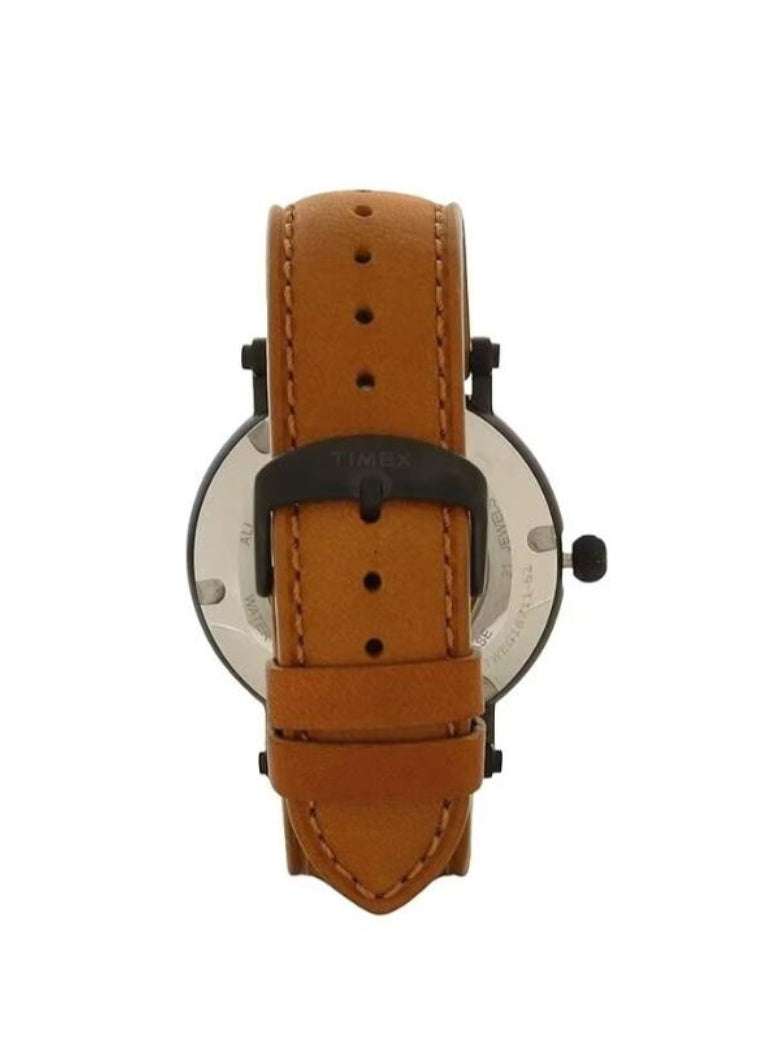 Watch with a brown leather strap on a white background