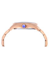 Rose gold watch case on a white background