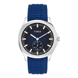 Timex Men's Silver White Dial Analogue Watch with Black Leather Strap