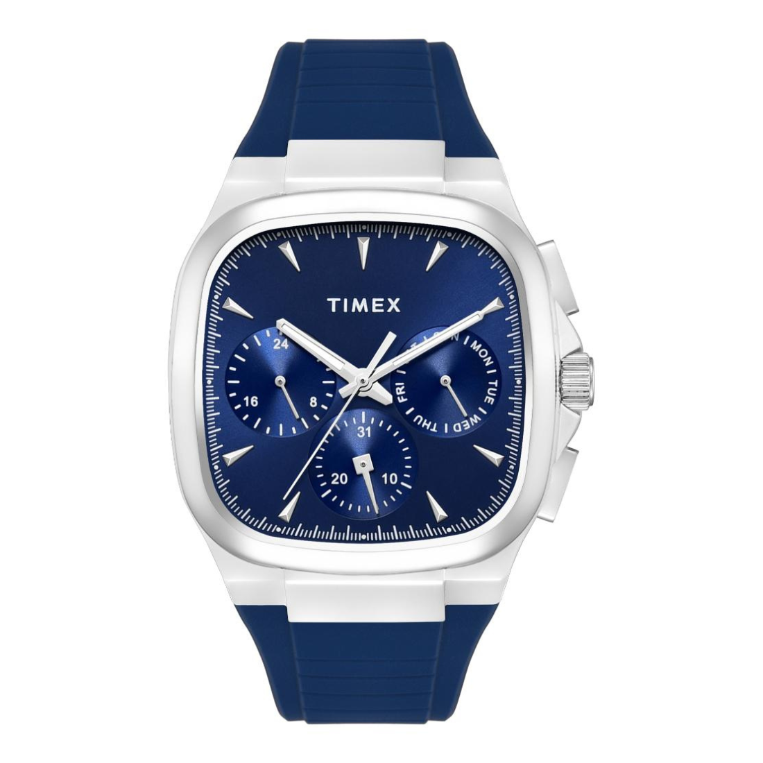 Timex Men's Black Dial Analogue Watch with Two-Tone Silver and blue Strap