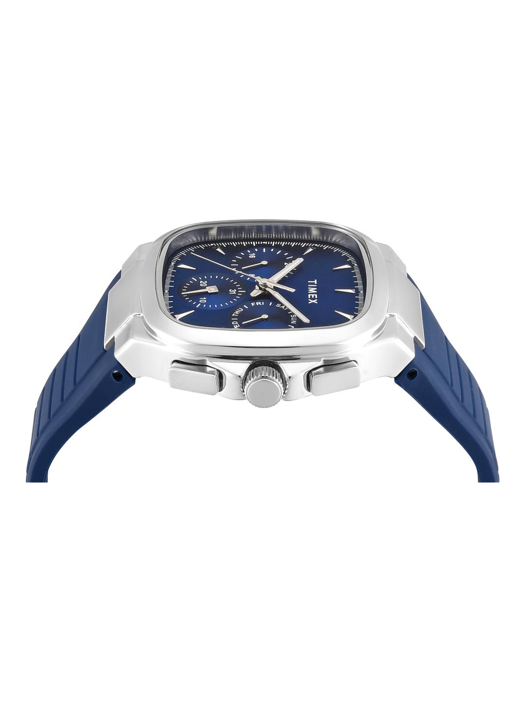 Timex Men 42.5 mm Quartz Analog Blue Dial Silicon Strap Watch TWEG353SMU02
